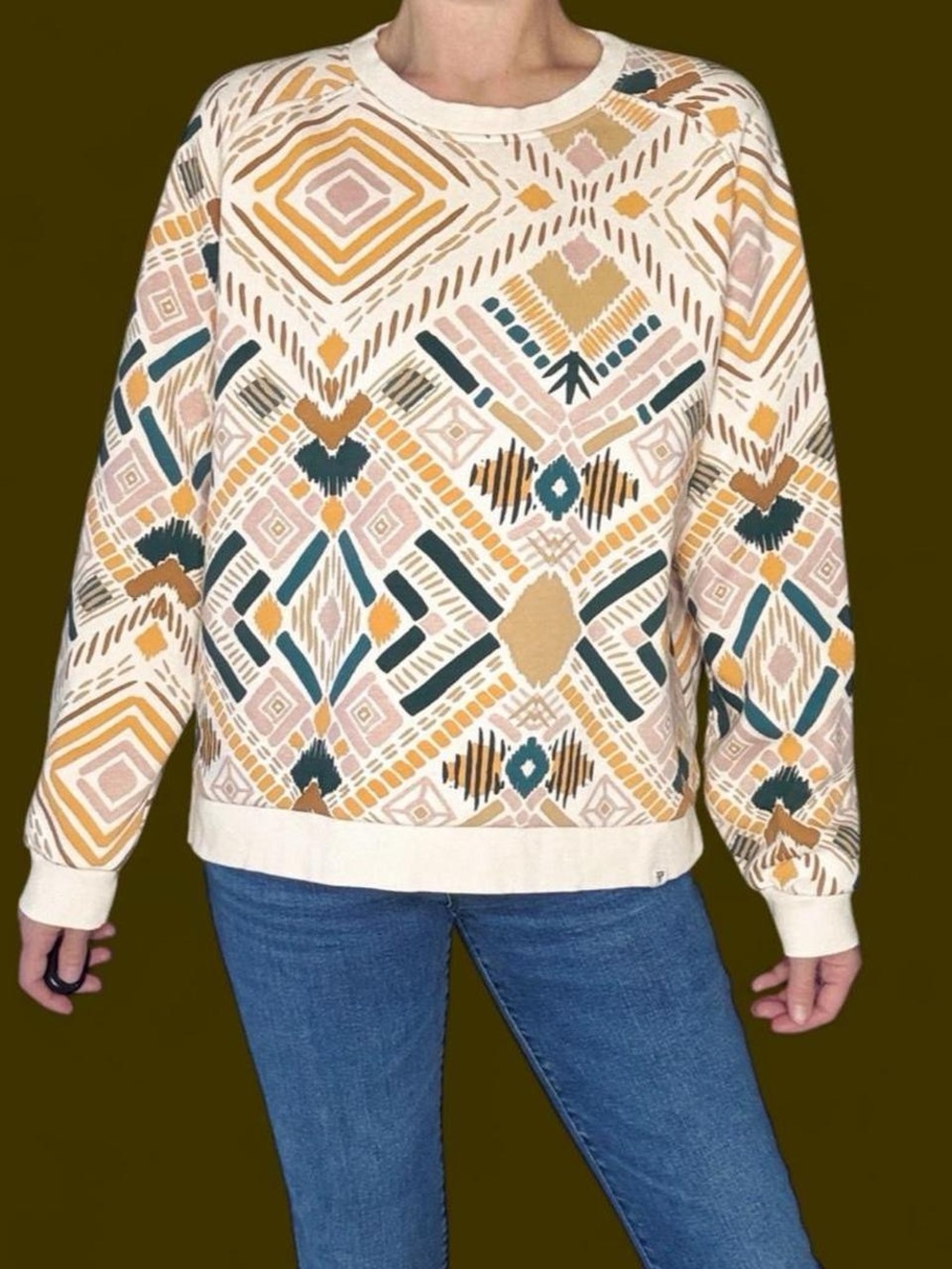 LIV Outdoor Gabriella Colorful Tribal Graphic Raglan Crew Sweatshirt